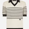 Striped silk V-neck polo-shirt with DG logo