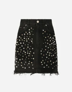 Studded denim miniskirt