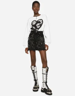 Studded denim miniskirt