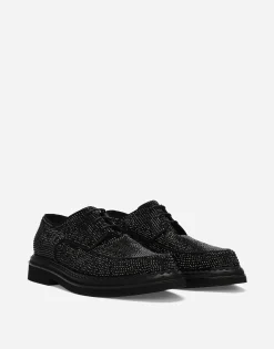 Suede Derby shoes with fusible rhinestone detailing