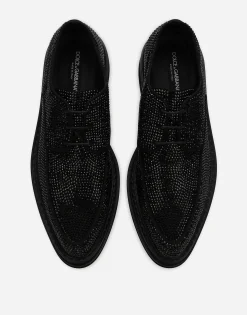 Suede Derby shoes with fusible rhinestone detailing