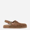 Suede mules with logo tag