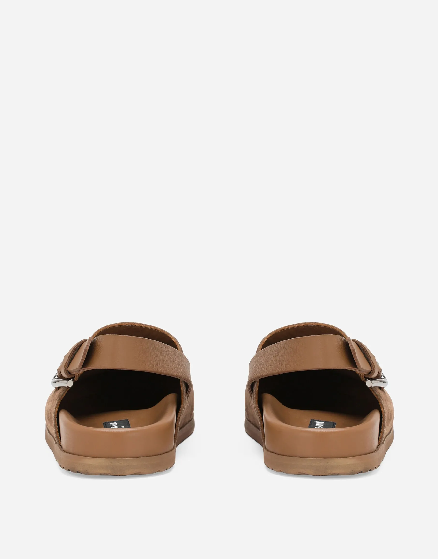 Suede mules with logo tag