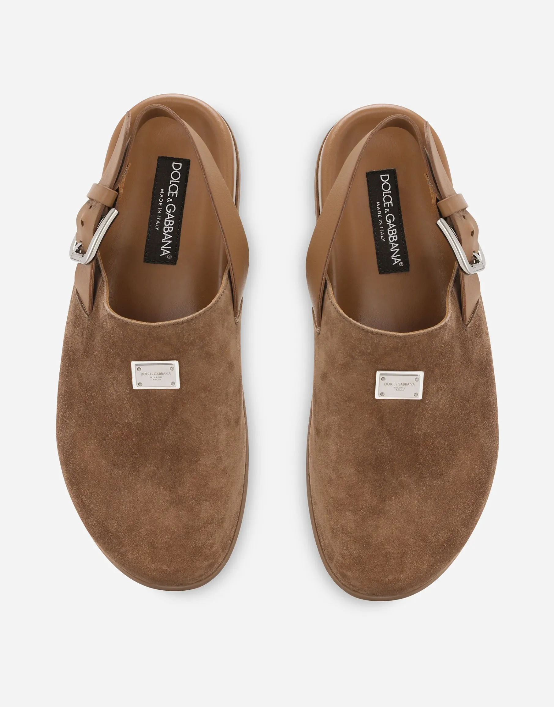 Suede mules with logo tag