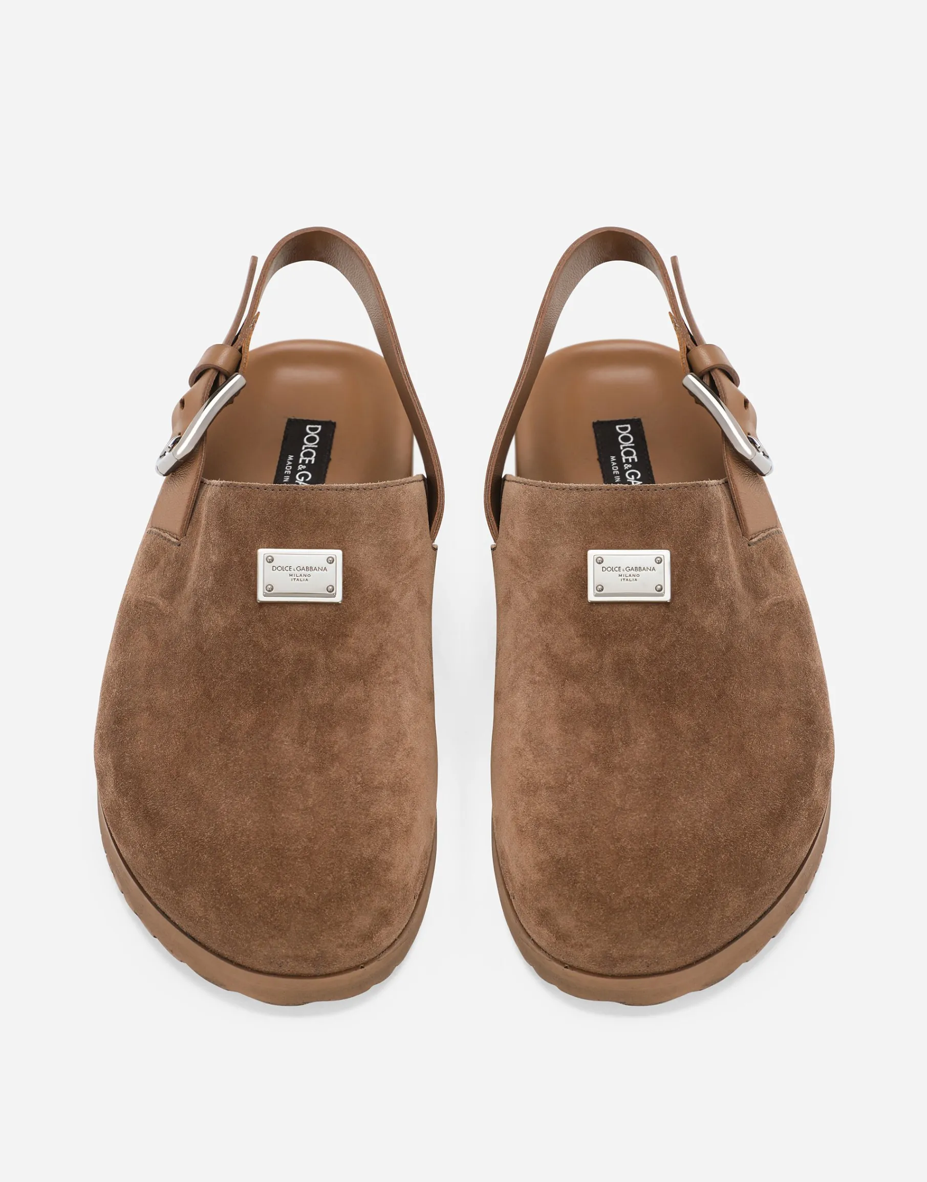Suede mules with logo tag