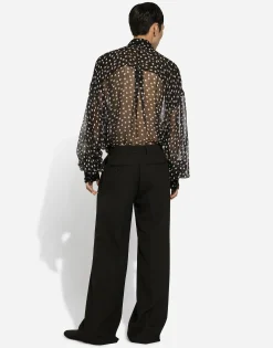 Super-oversize silk chiffon shirt with polka-dot print