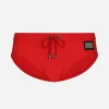 Swim briefs with high-cut leg and branded tag