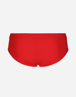 Swim briefs with high-cut leg and branded tag