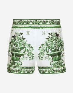 Swim shorts with majolica print