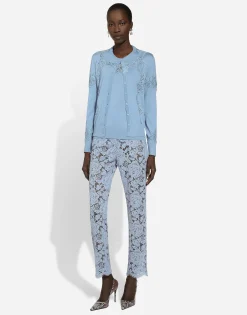 Tailored branded floral cordonetto lace pants with DG logo
