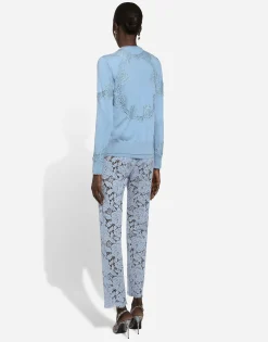 Tailored branded floral cordonetto lace pants with DG logo
