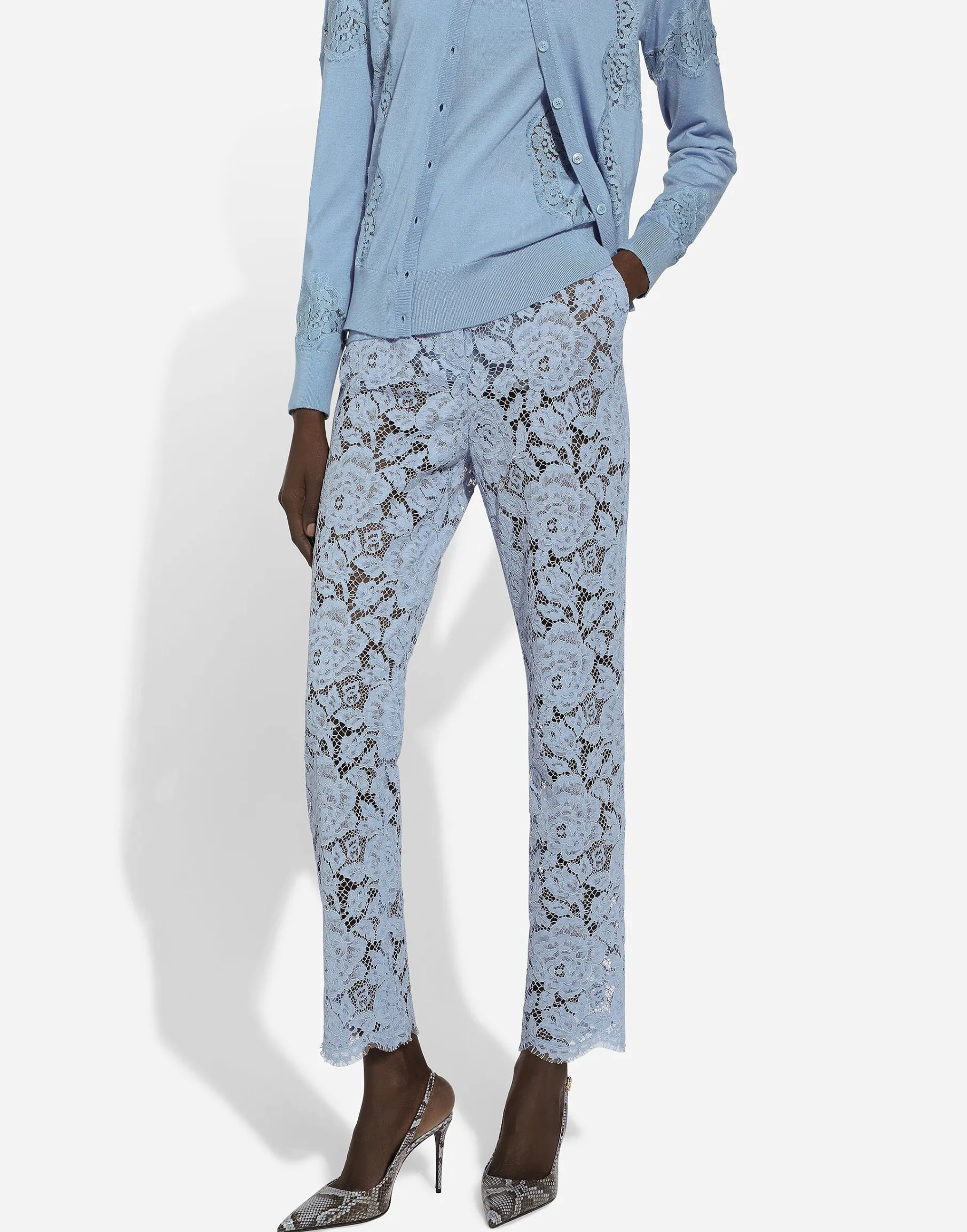 Tailored branded floral cordonetto lace pants with DG logo