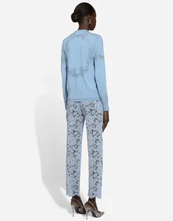 Tailored branded floral cordonetto lace pants with DG logo