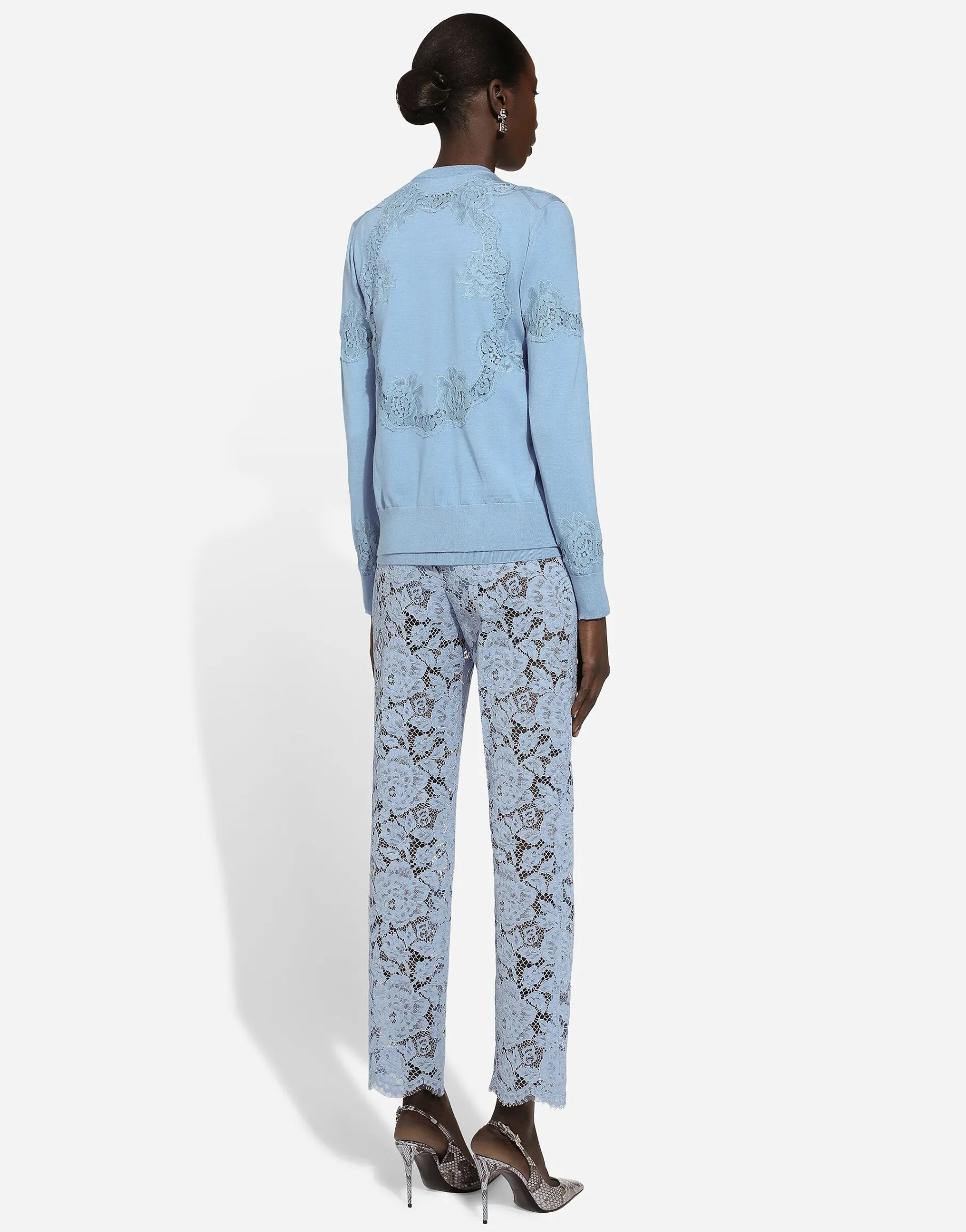Tailored branded floral cordonetto lace pants with DG logo