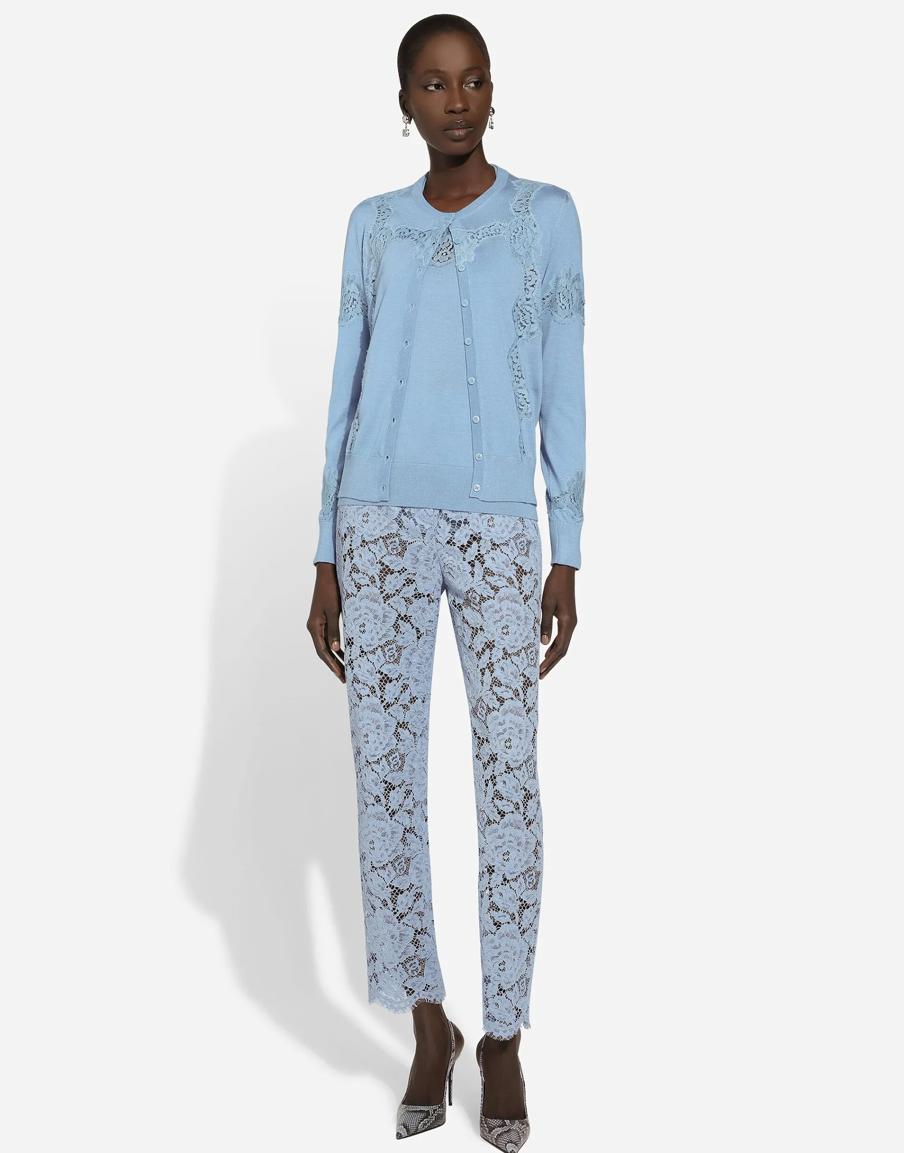 Tailored branded floral cordonetto lace pants with DG logo