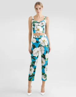 Tailored cotton pants with gardenia print