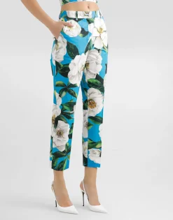 Tailored cotton pants with gardenia print