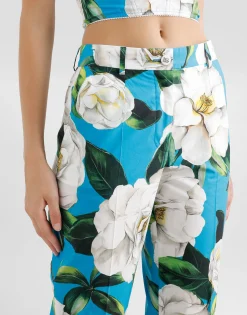 Tailored cotton pants with gardenia print