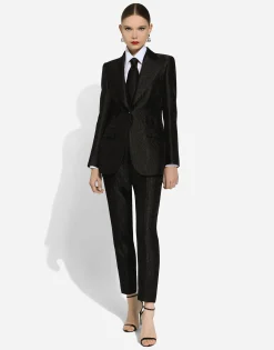 Tailored floral jacquard pants