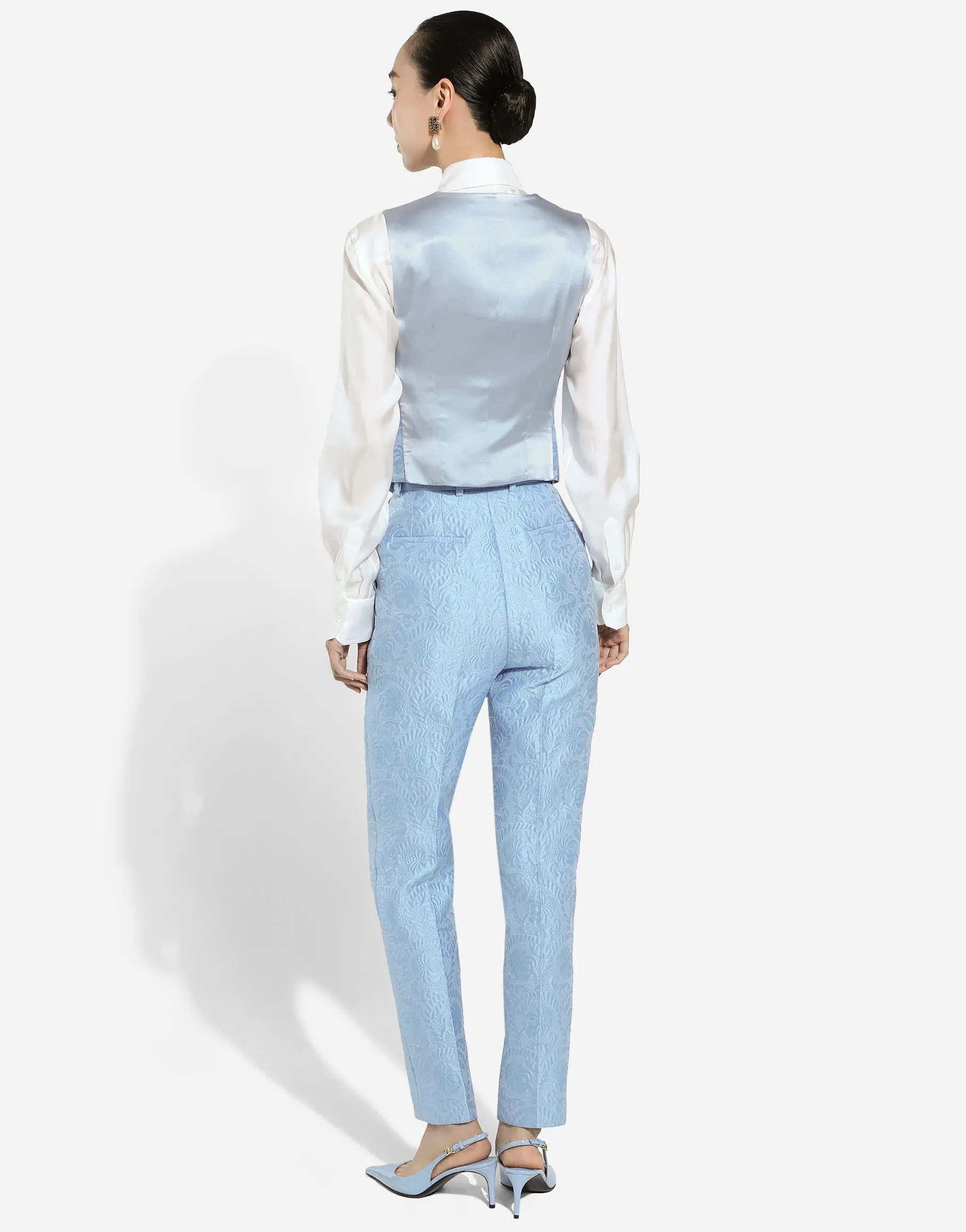 Tailored floral quilted jacquard pants