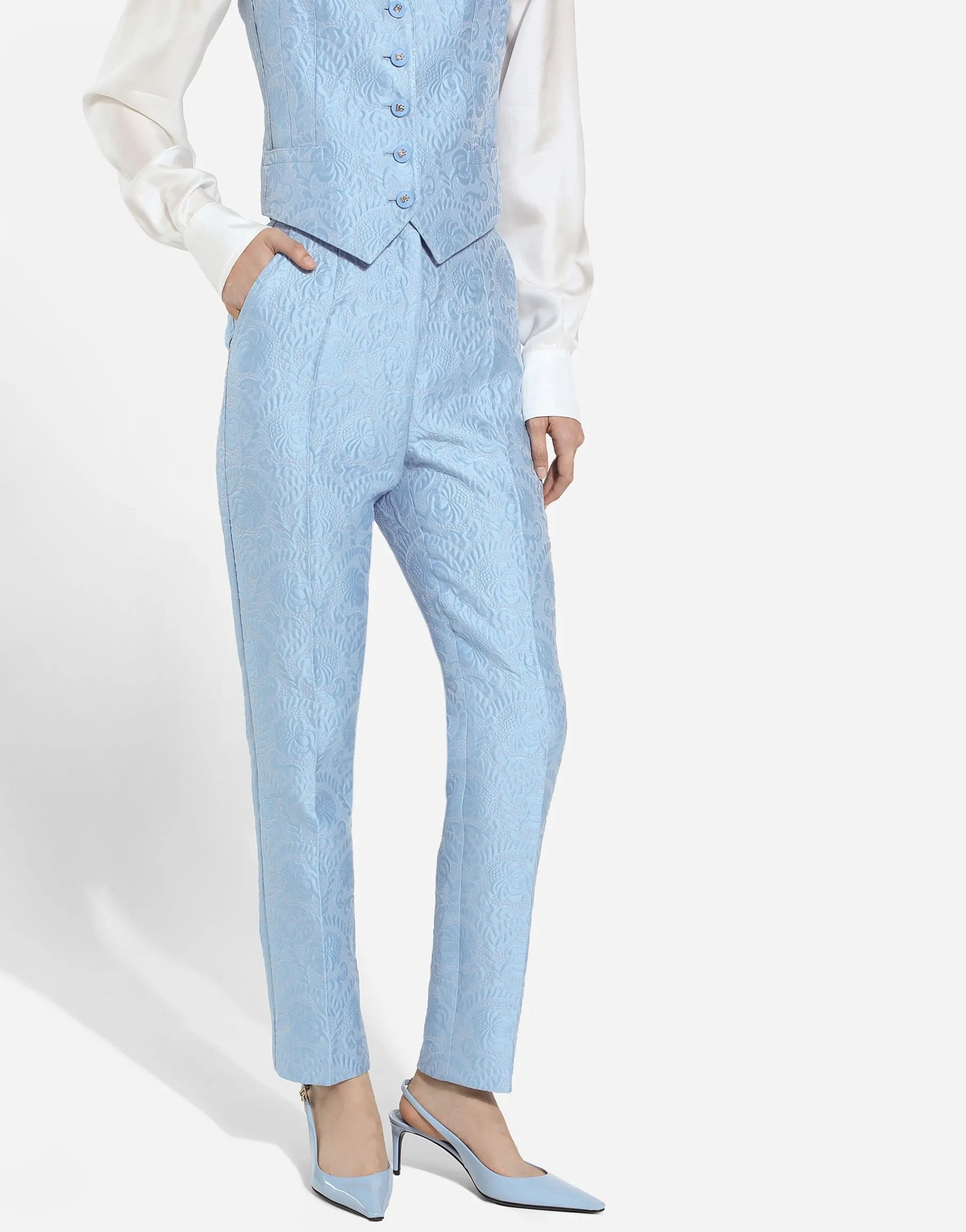 Tailored floral quilted jacquard pants