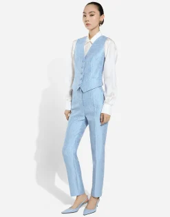 Tailored floral quilted jacquard pants