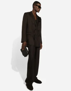 Tailored silk pants with darts