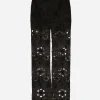 Tailored stretch broderie anglaise pants