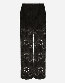 Tailored stretch broderie anglaise pants