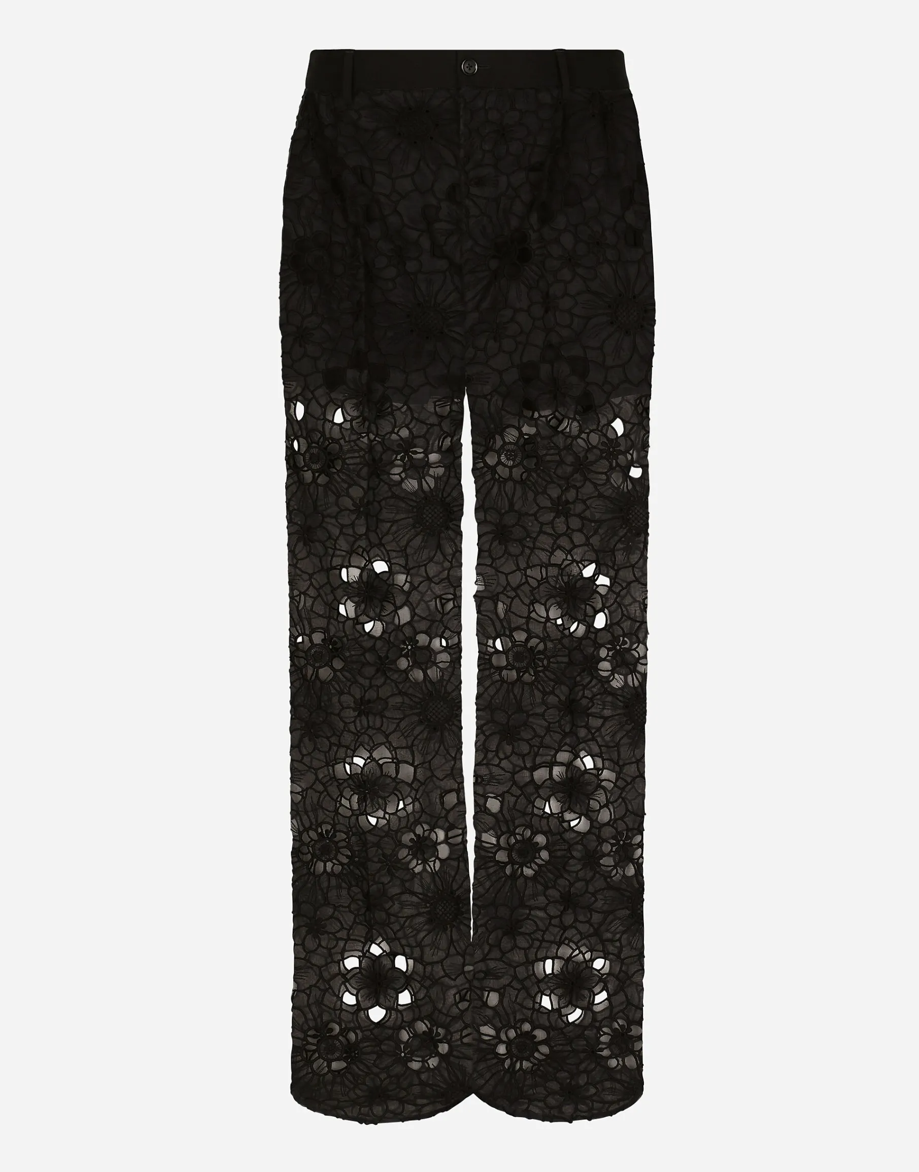 Tailored stretch broderie anglaise pants