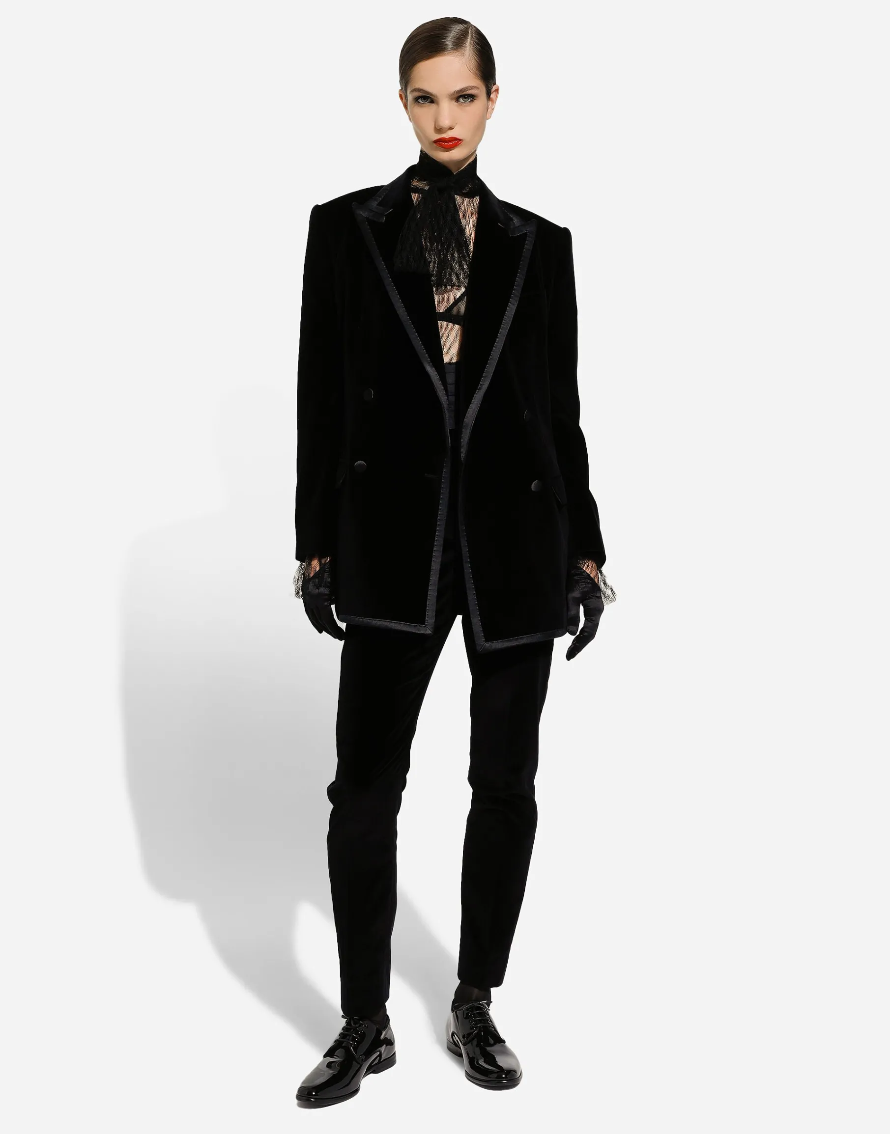 Tailored velvet tuxedo pants