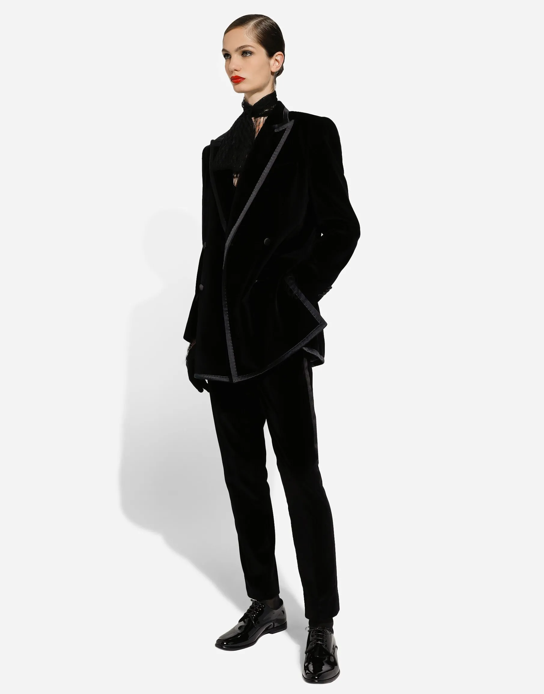Tailored velvet tuxedo pants