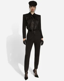Tailored wool gabardine tuxedo pants