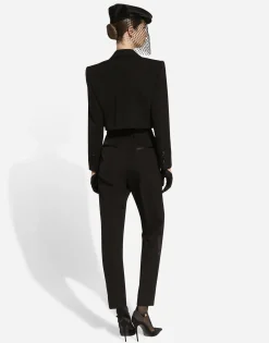 Tailored wool gabardine tuxedo pants