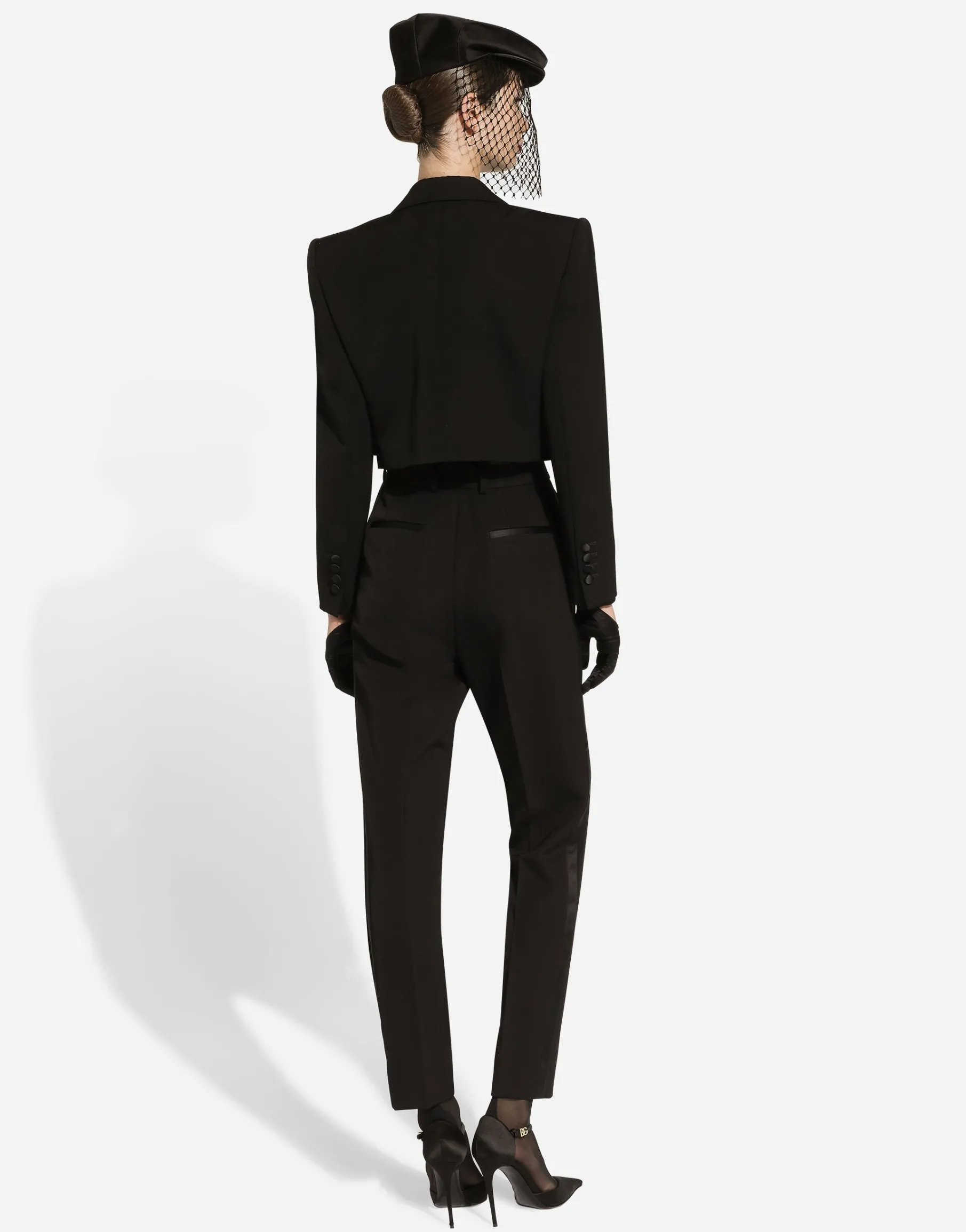 Tailored wool gabardine tuxedo pants