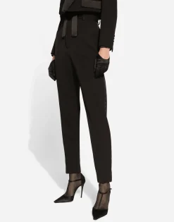 Tailored wool gabardine tuxedo pants
