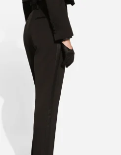 Tailored wool gabardine tuxedo pants