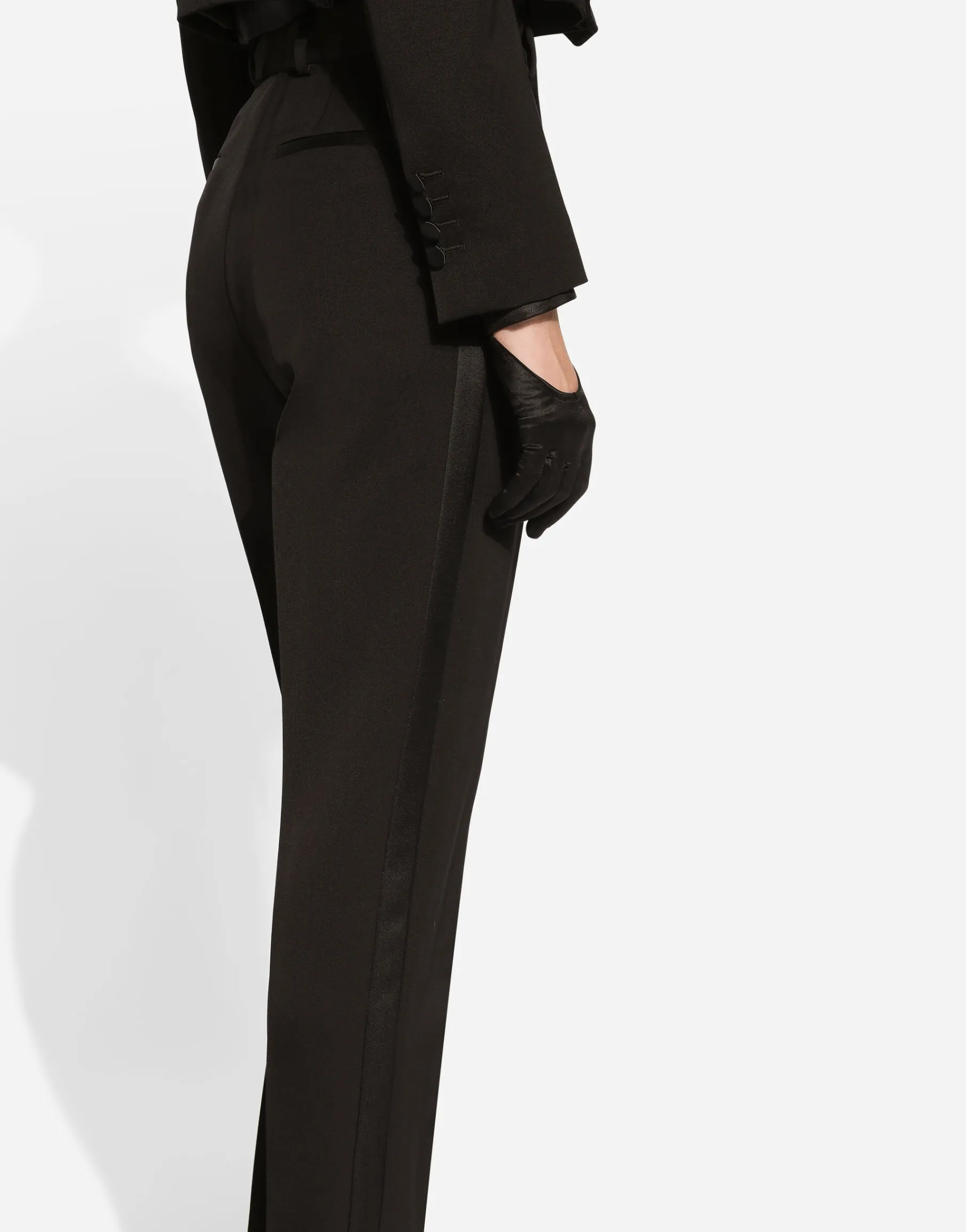Tailored wool gabardine tuxedo pants