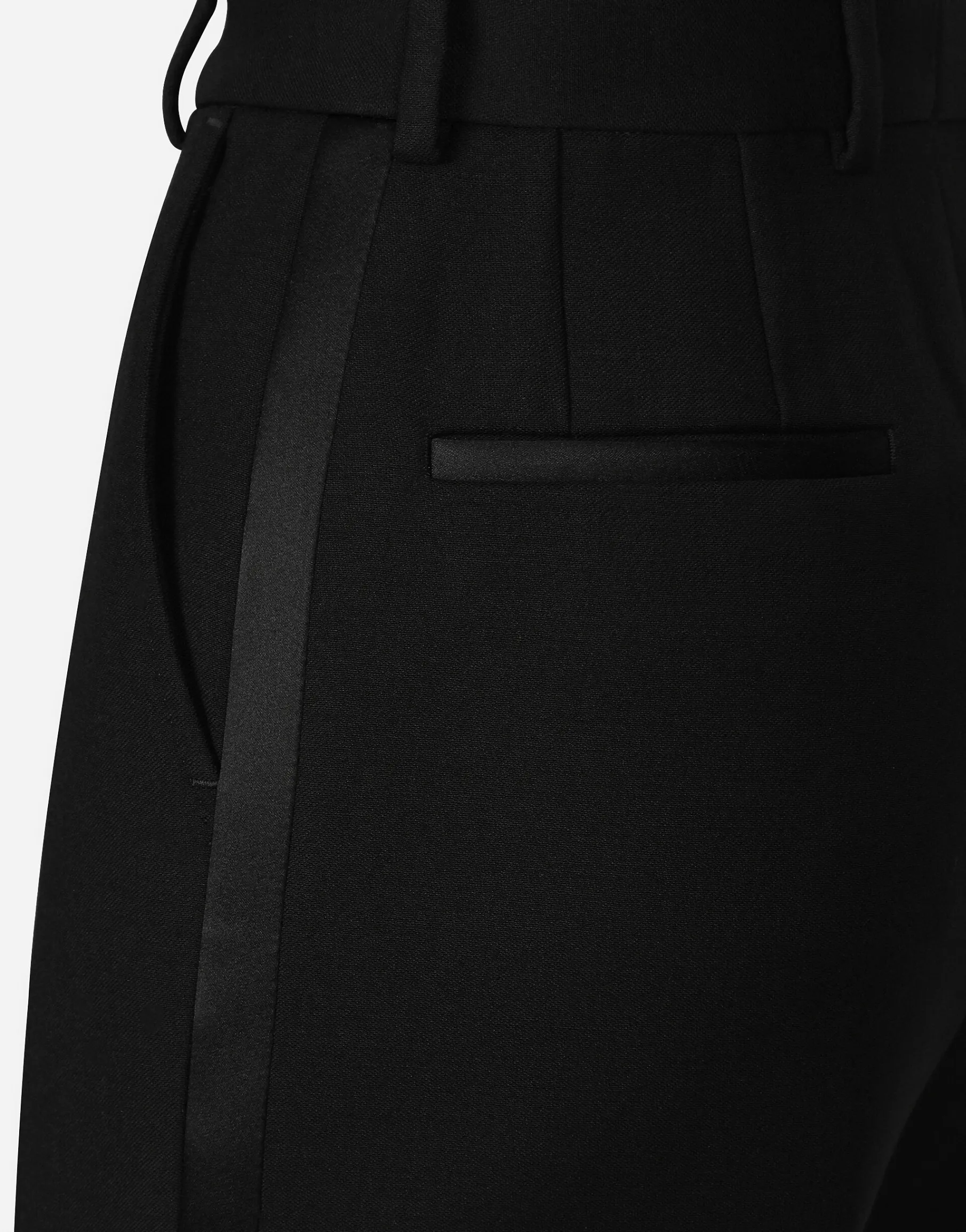Tailored wool gabardine tuxedo pants