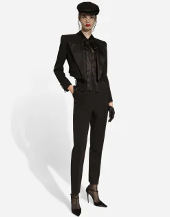 Tailored wool gabardine tuxedo pants