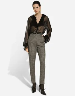 Tailored wool micro-tweed pants