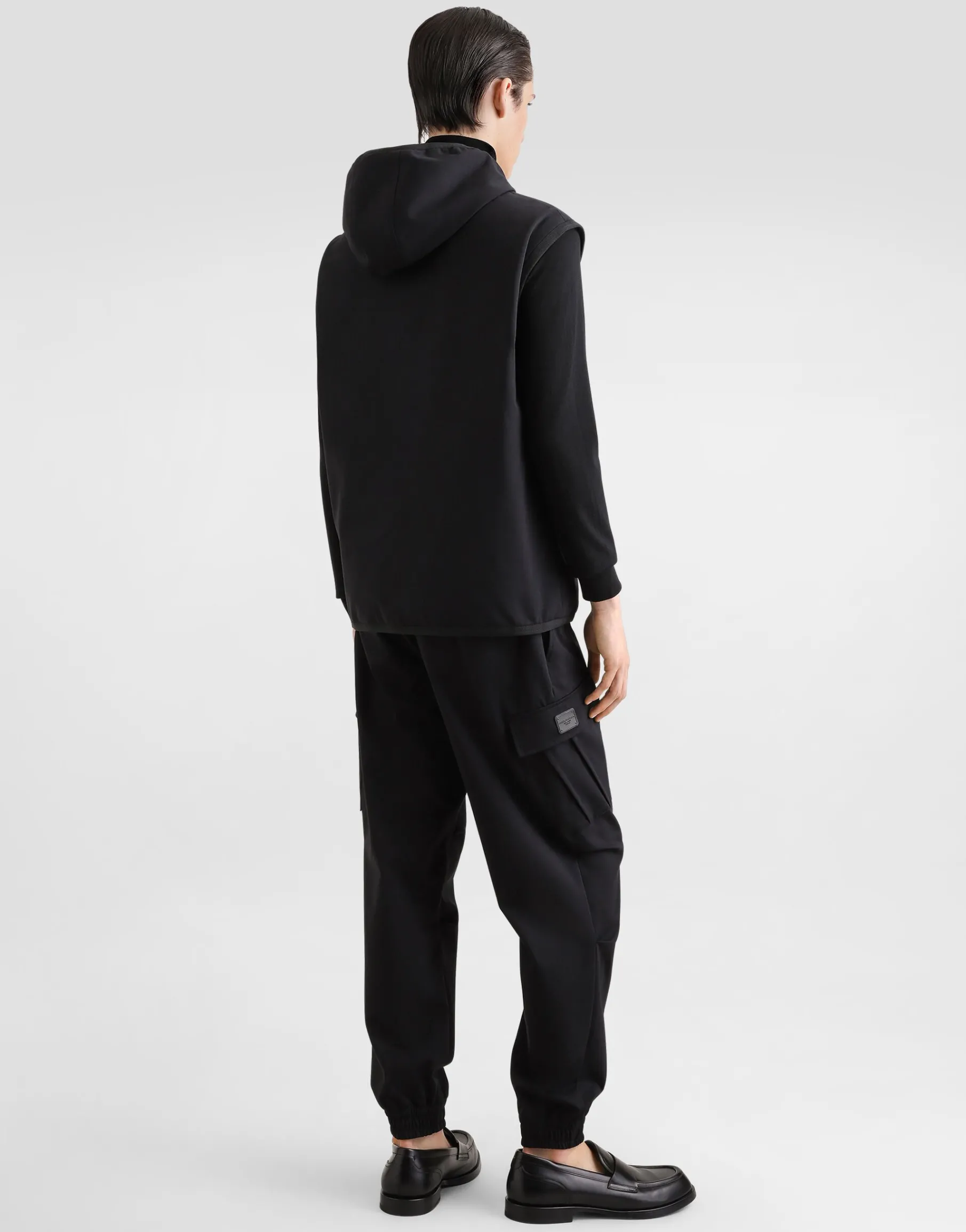 Technical fabric vest with hood