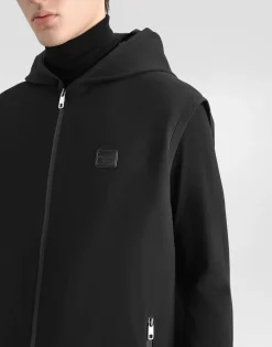 Technical fabric vest with hood