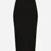 Technical jersey calf-length skirt