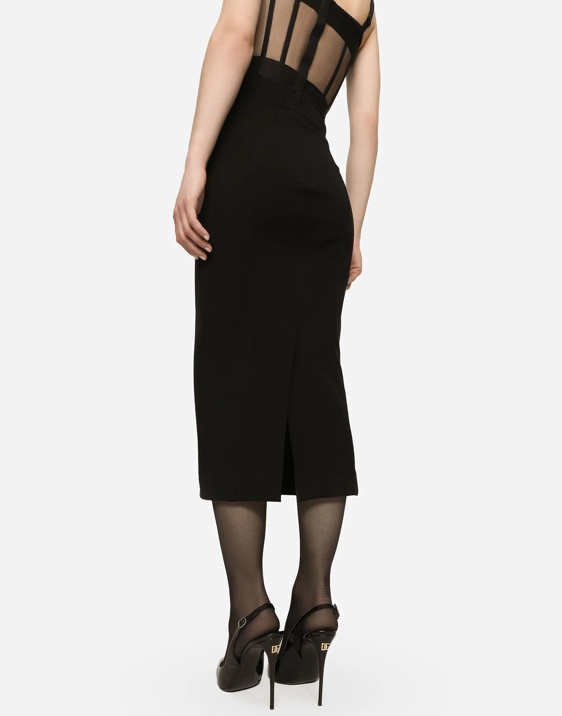 Technical jersey calf-length skirt