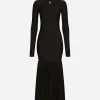 Technical jersey dress with tulle ruffle