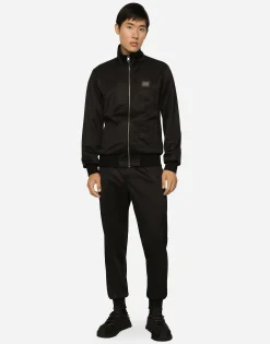 Technical jersey sweatshirt with branded tag