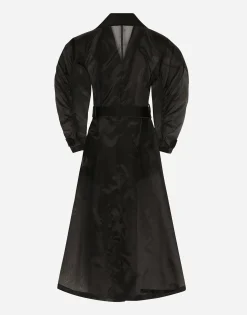 Technical organza trench coat with gathered sleeves