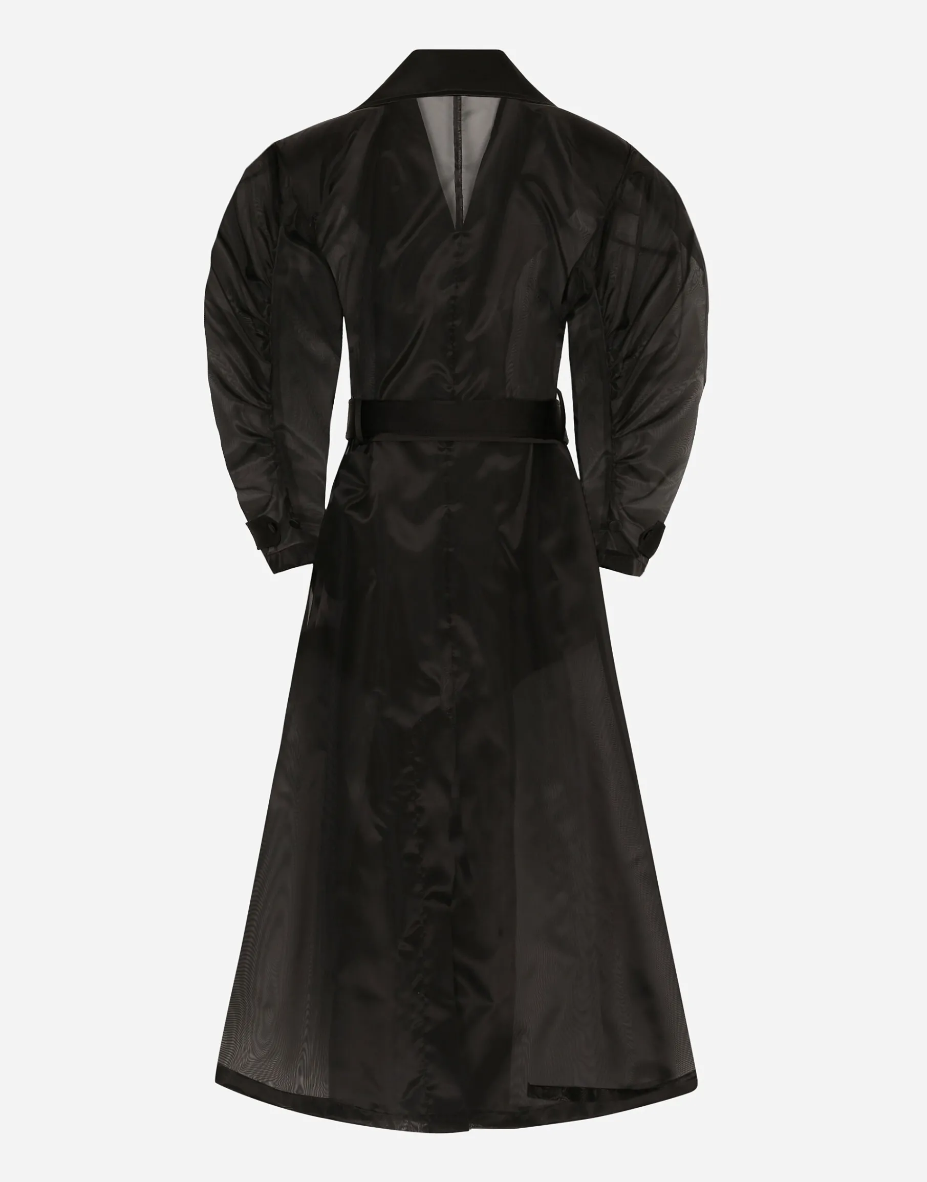 Technical organza trench coat with gathered sleeves