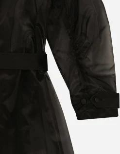Technical organza trench coat with gathered sleeves